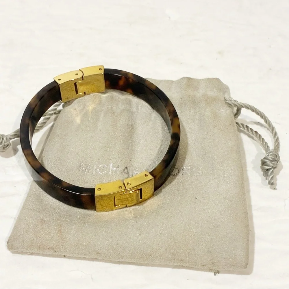 Michael Kors Simulated‎ Tortoise Gold Tone Hinged Bangle Bracelet